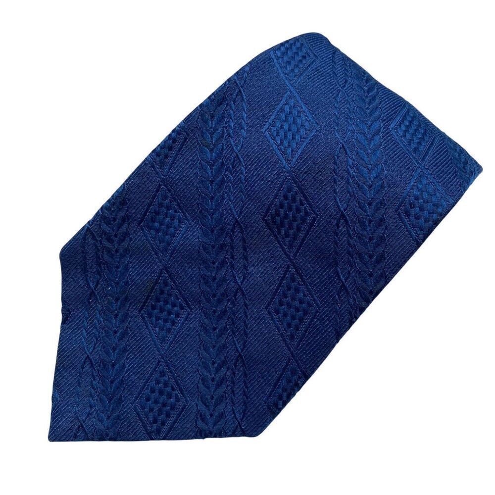 Vtg Sears The Mens Store Tie Necktie Wide Textured Polyester Blue Tone on Tone